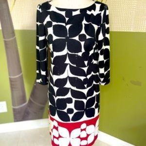 London Times black/ white patterned shift dress with 3/4 length sleeves
